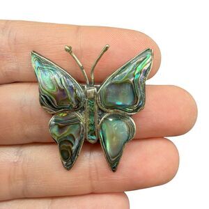 MEXICO 925 Sterling Silver - Vintage Abalone Shell Butterfly Brooch Pin